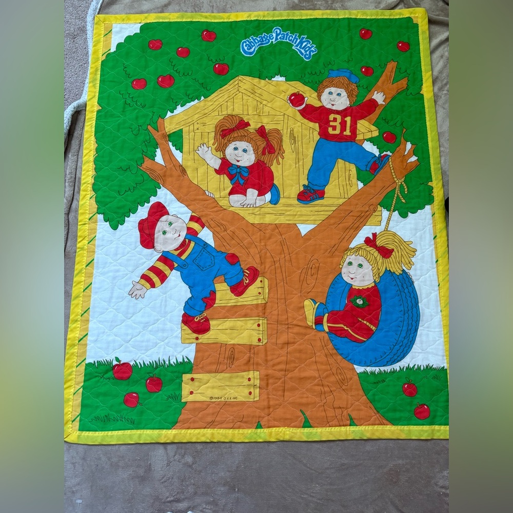 Vintage Cabbage Patch Kids Colorful Children's Quilt with Treehouse Design
